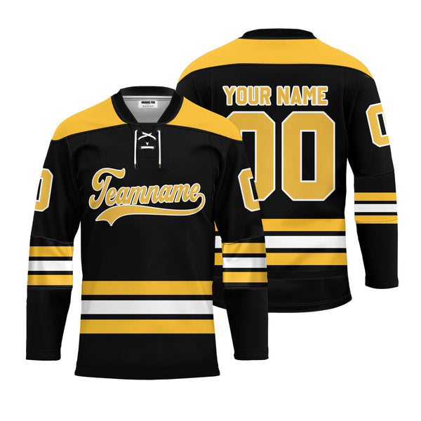 Custom Yellow Boston Lace Neck Hockey Jersey For Men & Women