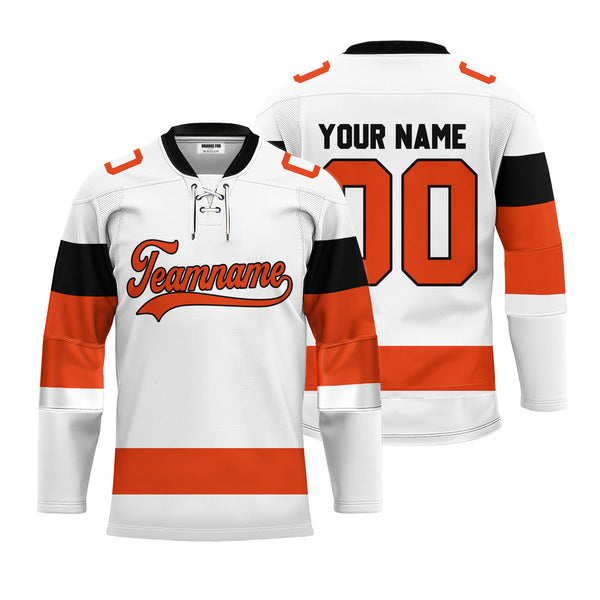 Custom Orange Philadelphia Stadium Lace Neck Hockey Jersey For Men & Women