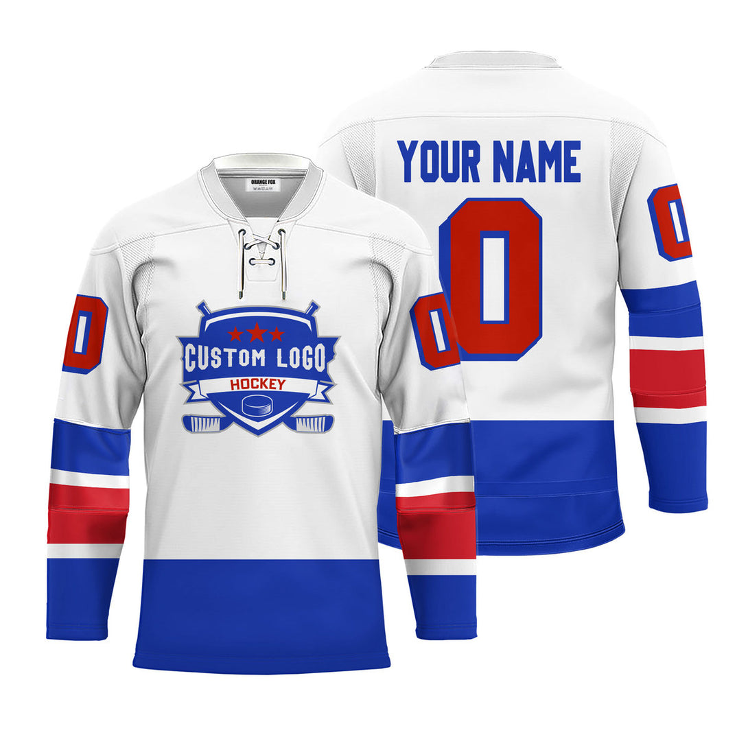 Custom White New York Lace Neck Hockey Jersey For Men & Women