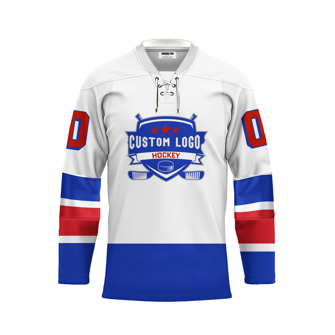 Custom White New York Lace Neck Hockey Jersey For Men & Women