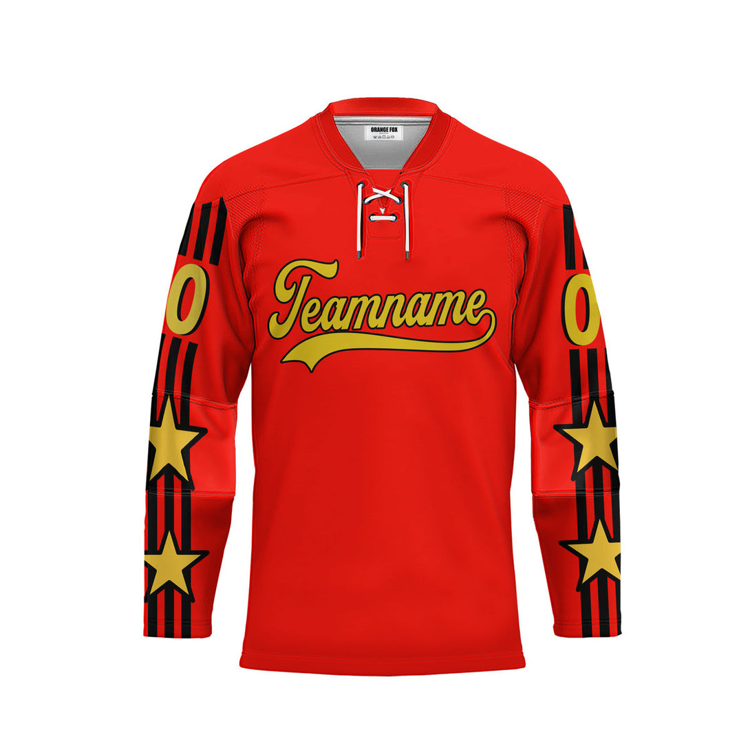 Custom Red All Stars Game Lace Neck Hockey Jersey For Men & Women