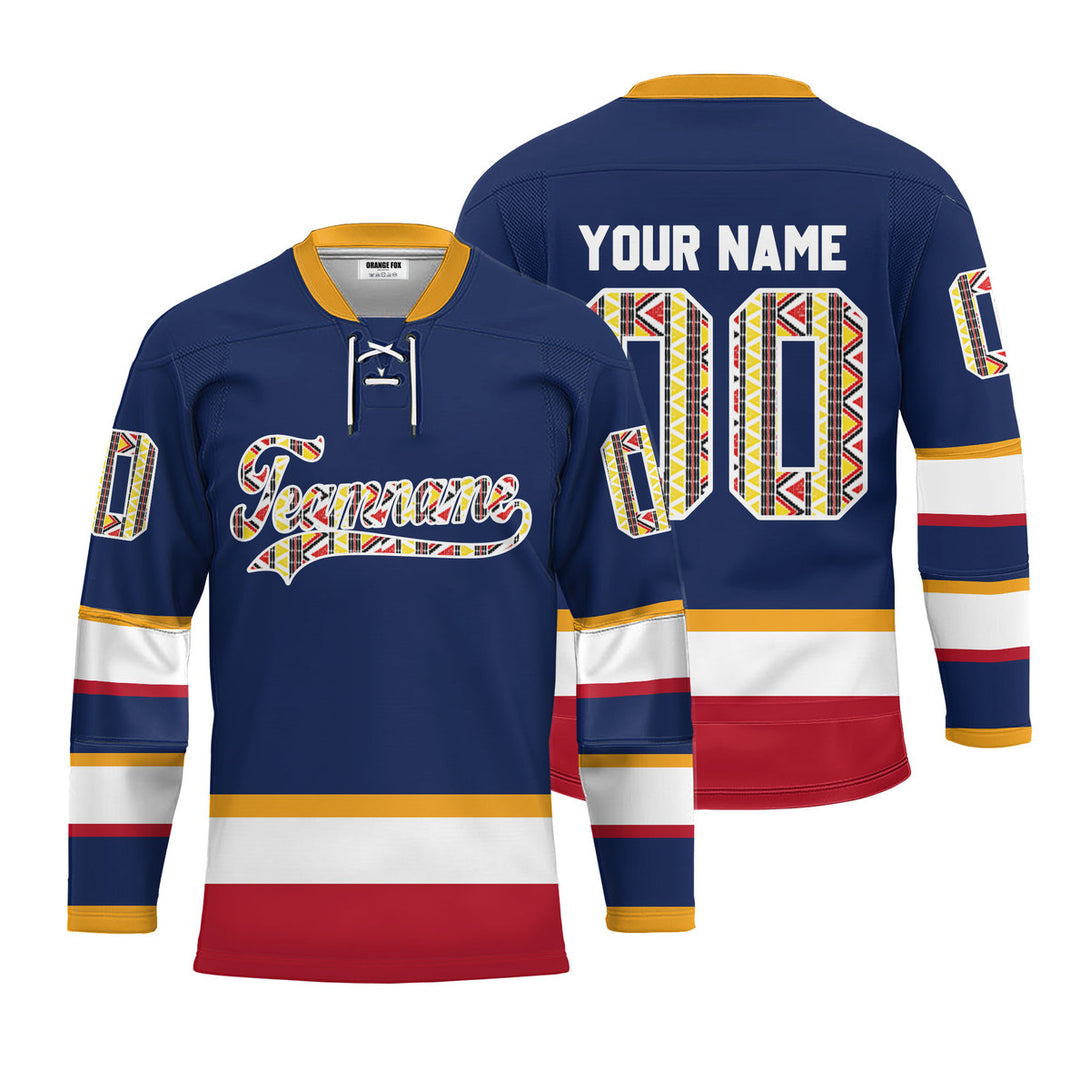 Custom Blue Winnipeg Lace Neck Hockey Jersey