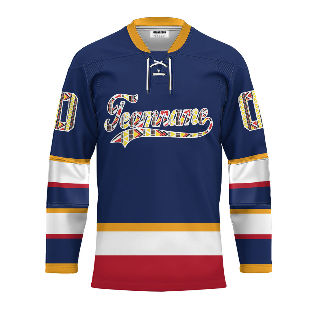 Custom Blue Winnipeg Lace Neck Hockey Jersey