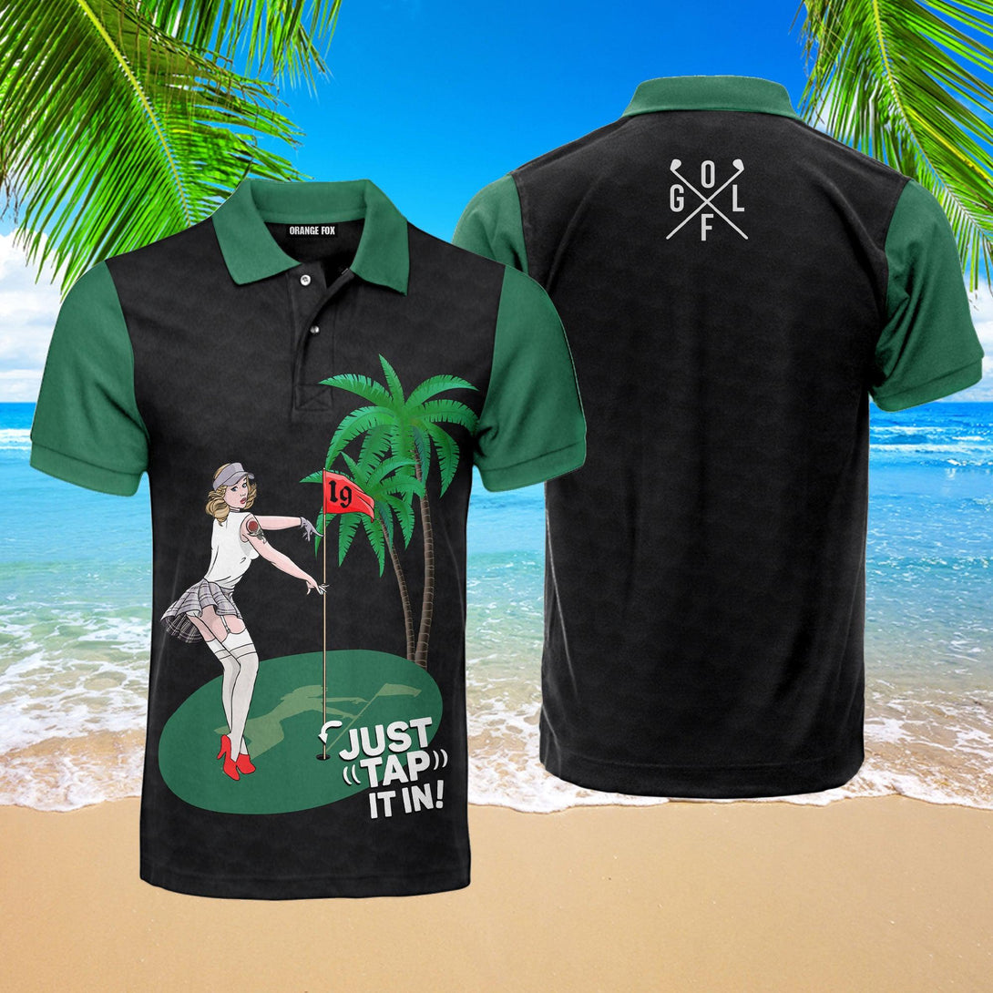 Just Tap It In Funny Black And Green Golf Polo Shirt For Men