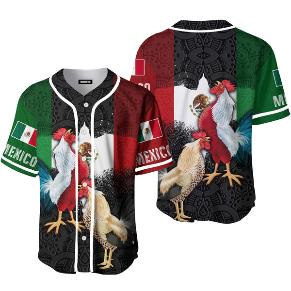 Mexican Rooster Mexican Flag Baseball Jersey For Men & Women