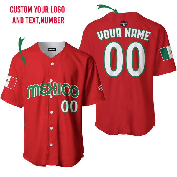 Mexico Baseball Fiesta Red Mexican Flag Custom Name Baseball Jerseys For Men & Women
