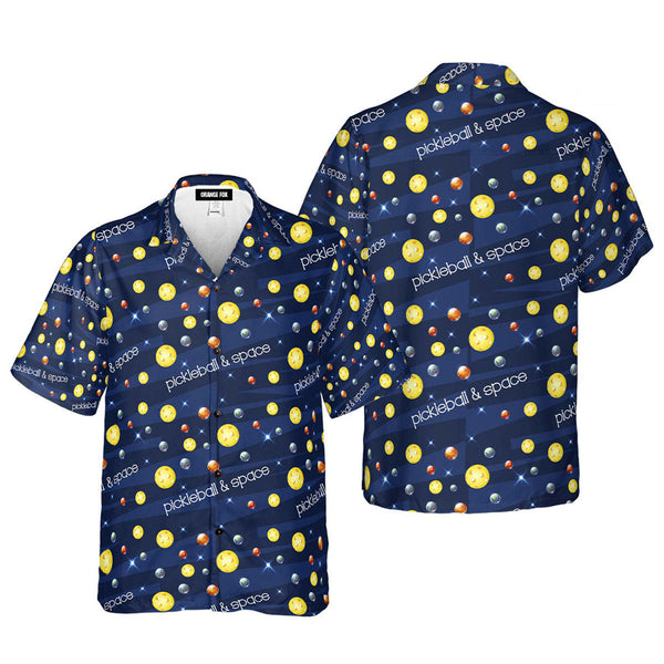 Pickleball And Space With Planets Dark Blue Pattern Aloha Hawaiian Shirt For Men & Women