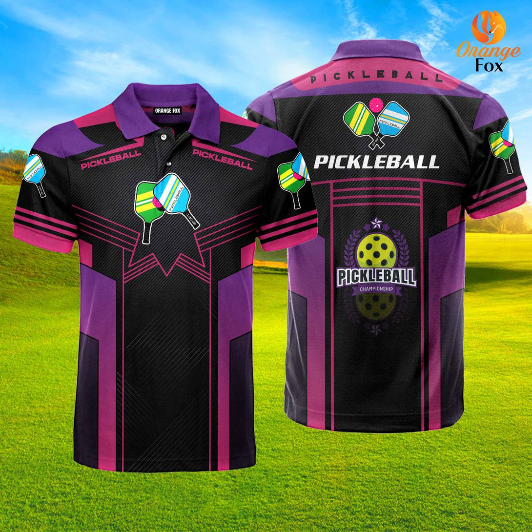 Pickleball Black And Purple Pickleball Paddles Polo Shirt For Men