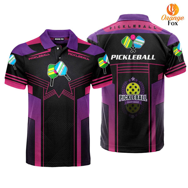 Pickleball Black And Purple Pickleball Paddles Polo Shirt For Men