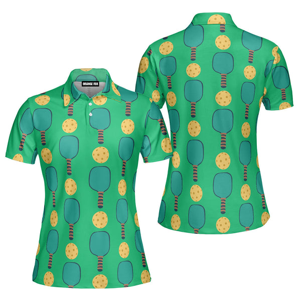 Pickleball Paddles Green Polo Shirt For Women