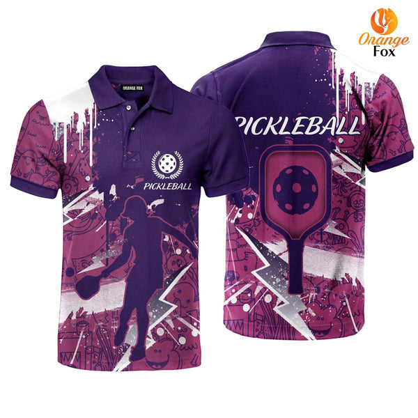 Pickleball Scritch Purple Pink Polo Shirt For Men