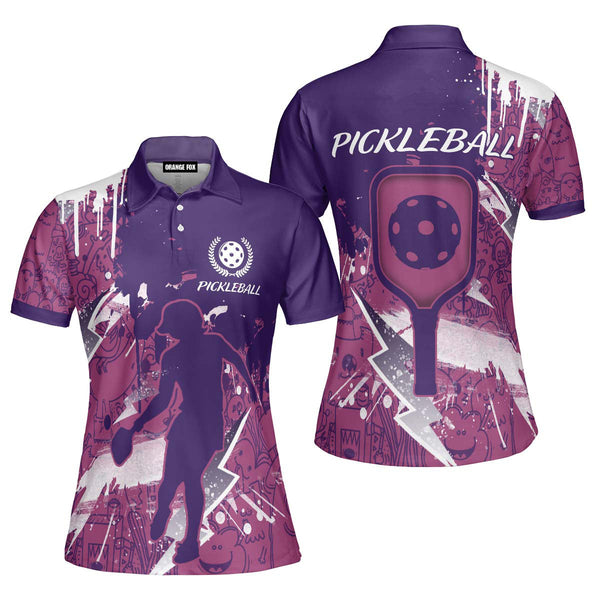 Pickleball Scritch Purple Pink Polo Shirt For Women
