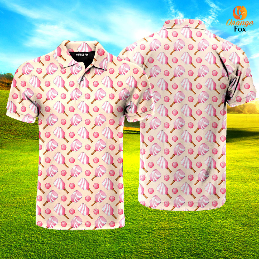 Pink Pickleball Paddles Polo Shirt For Men
