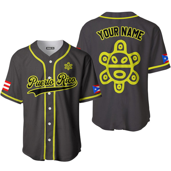 Puerto Rico Grey Black Yellow Custom Name Baseball Jerseys For Men & Women