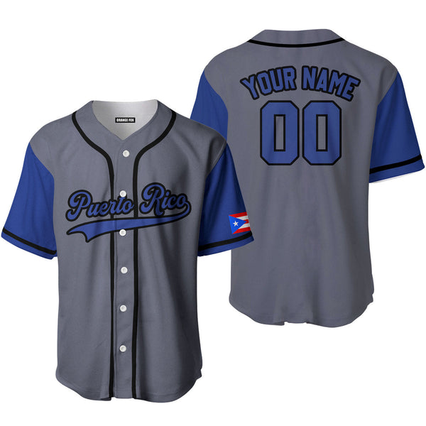 Puerto Rico Grey Blue Black Custom Name Baseball Jerseys For Men & Women