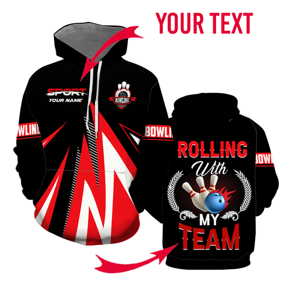 Bowling Rollin With My Team Custom Name Hoodie For Men & Women
