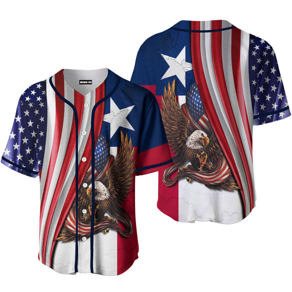 Texas Bald Eagle American Flag Baseball Jersey For Men & Women
