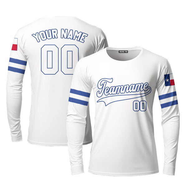 Texas Flag White Blue White Custom Long Sleeve T-Shirt For Men & Women