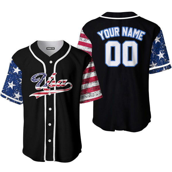 USA Black White Blue Custom Name Baseball Jerseys For Men & Women