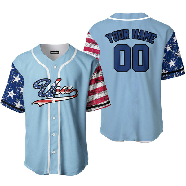 USA Light Blue Black Custom Name Baseball Jerseys For Men & Women