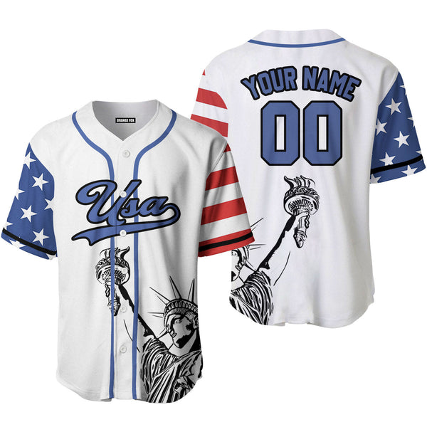 USA Statue of Liberty White Blue Black Custom Name Baseball Jerseys For Men & Women