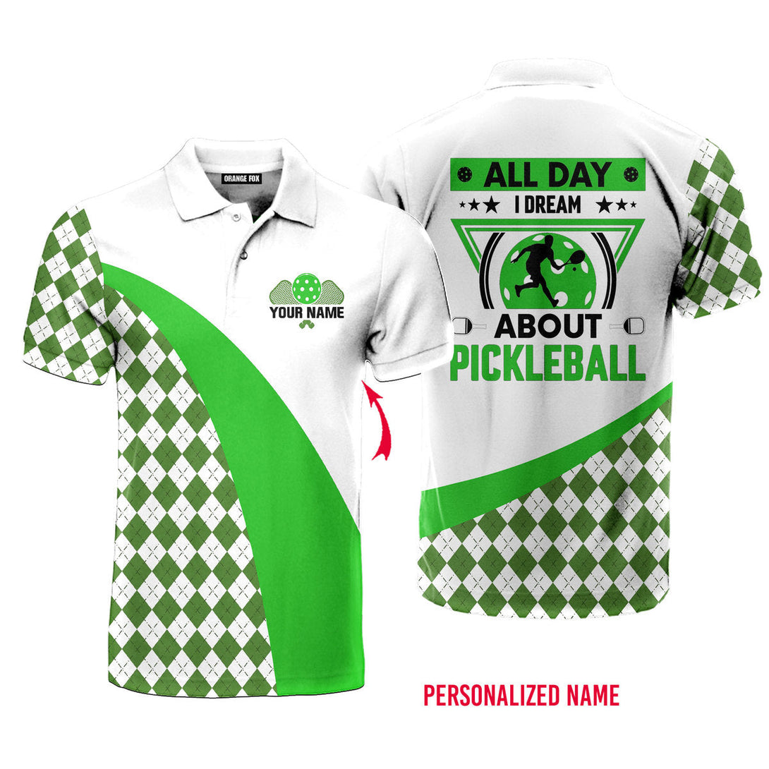 All Day I Dream About Pickleball Green Custom Name Polo Shirt For Men & Women