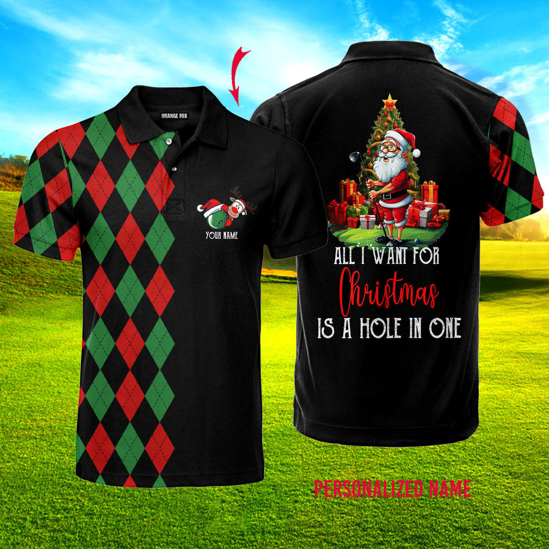 All I Want For Christmas Is A Hole In One Custom Name Polo Shirt For Men & Women