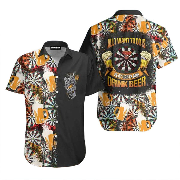 All I Want To Do Is Darts And Beer - Gift for Dart Lovers, Beer Lovers - Black And Yellow Hawaiian Shirt For Men & Women