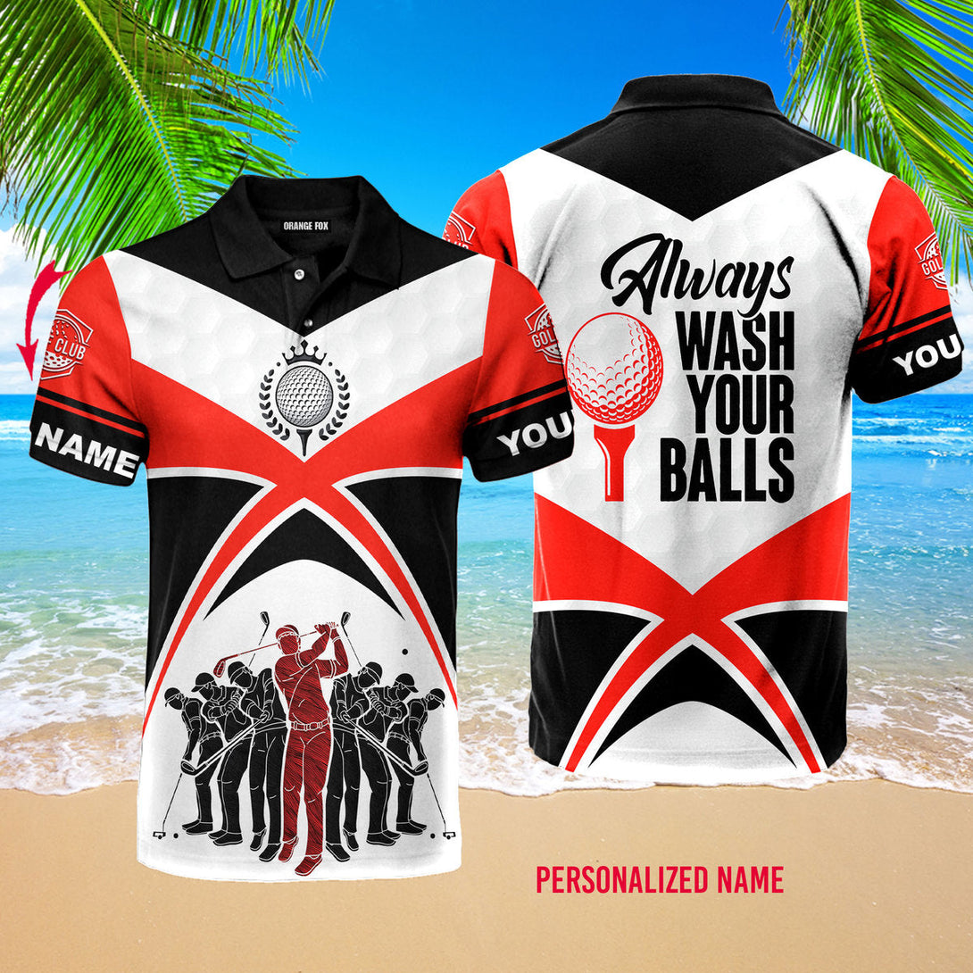 Always Wash Your Balls Red Black Custom Name Polo Shirt For Men & Women NP1048