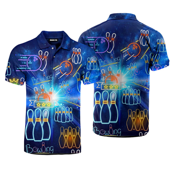 Amazing Bowling Neon Blue Aloha Colorful Light Polo Shirt For Men