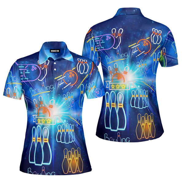 Amazing Bowling Neon Blue Aloha Colorful Light Polo Shirt For Women