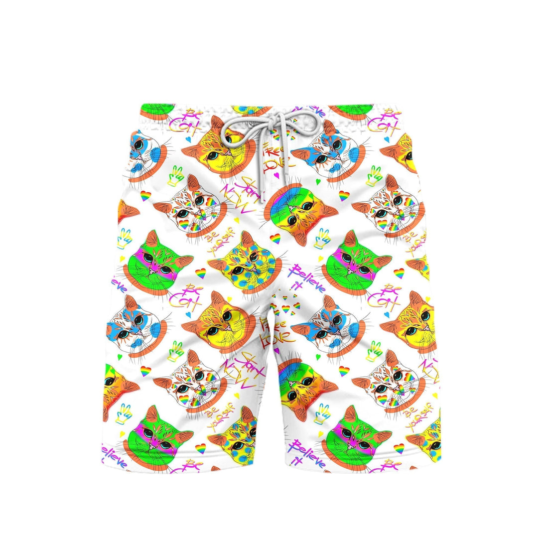 Amazing Hippie Be Cat And Believe It LGBT LGBTQ Be Yourself Beach Shorts For Men