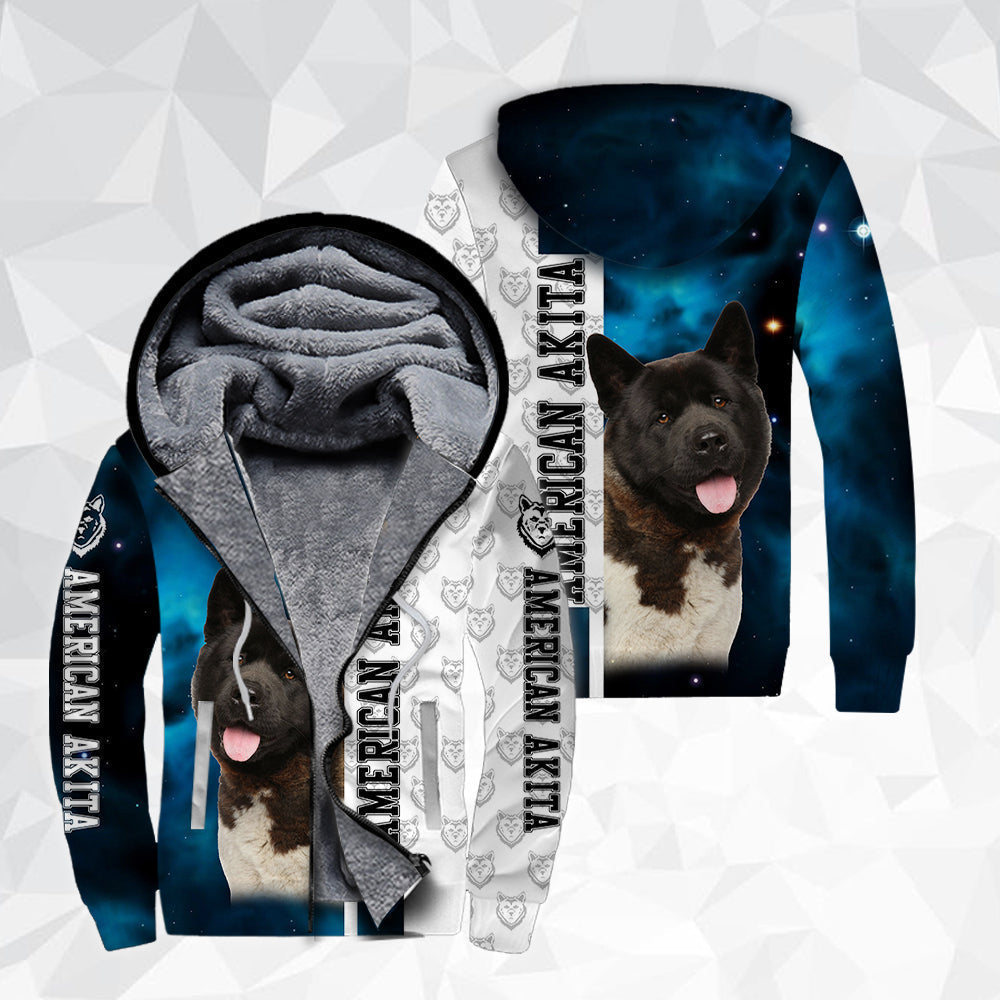 American Akita Dog Fleece Zip Hoodie For Men & Women