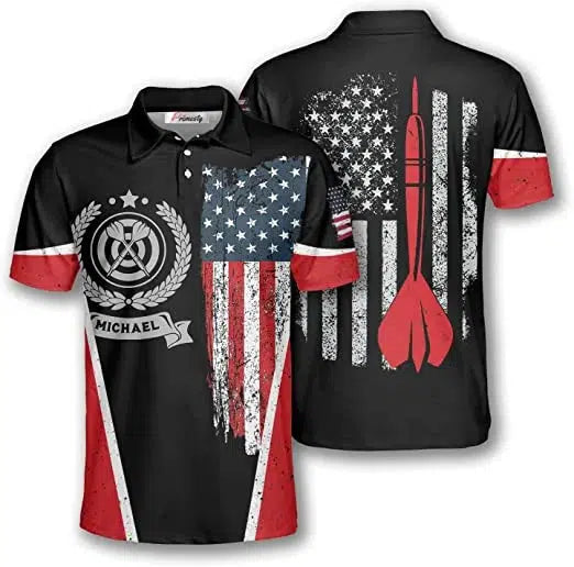 American Flag Black & Red Custom Name Polo Shirt For Men & Women PN1195