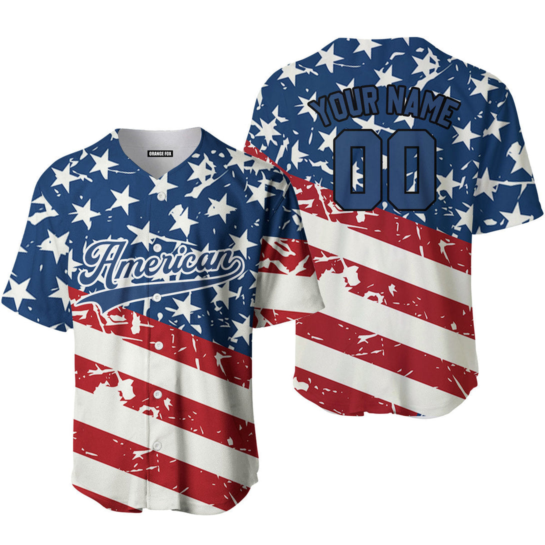 American Flag Blue White Custom Name Baseball Jerseys For Men & Women