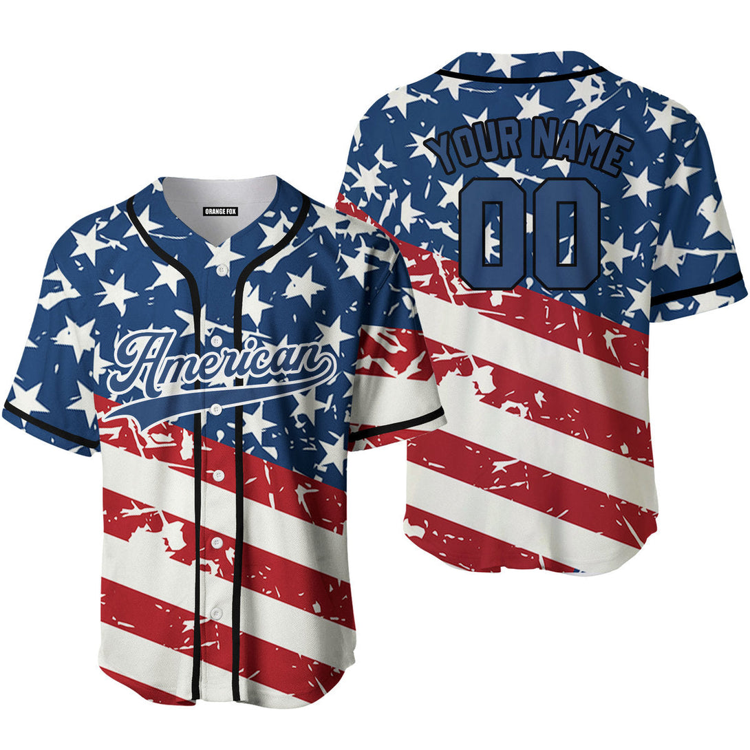 American Flag Blue White Custom Name Baseball Jerseys For Men & Women