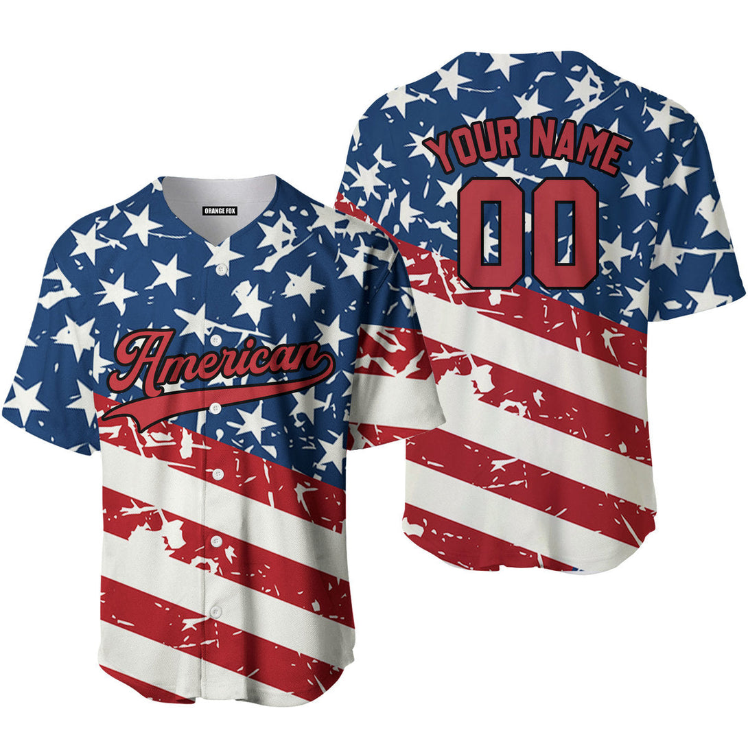 American Flag Red Black Custom Name Baseball Jerseys For Men & Women