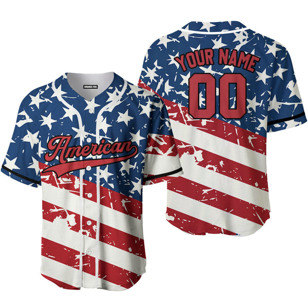 American Flag Red Black Custom Name Baseball Jerseys For Men & Women