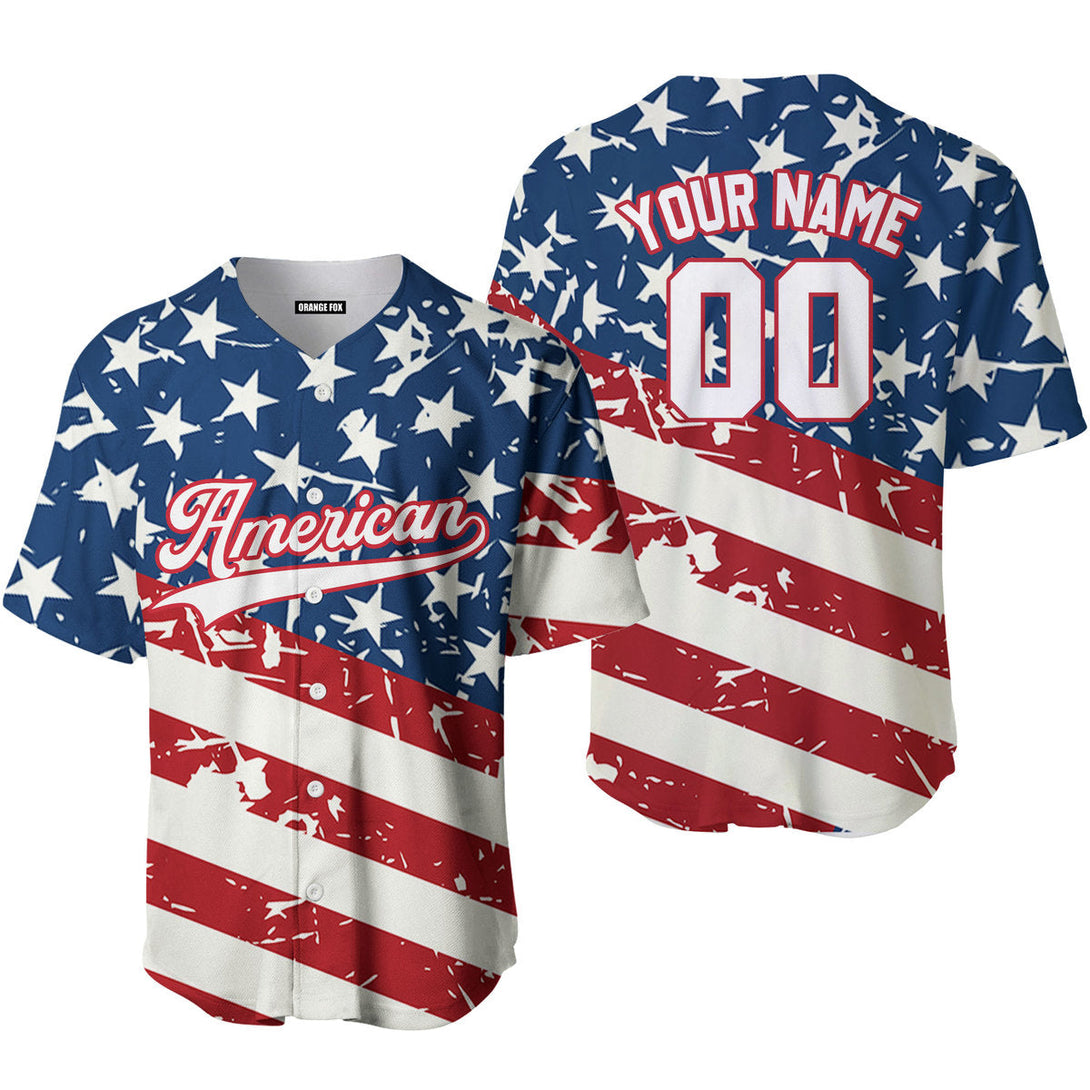 American Flag White Red Custom Name Baseball Jerseys For Men & Women