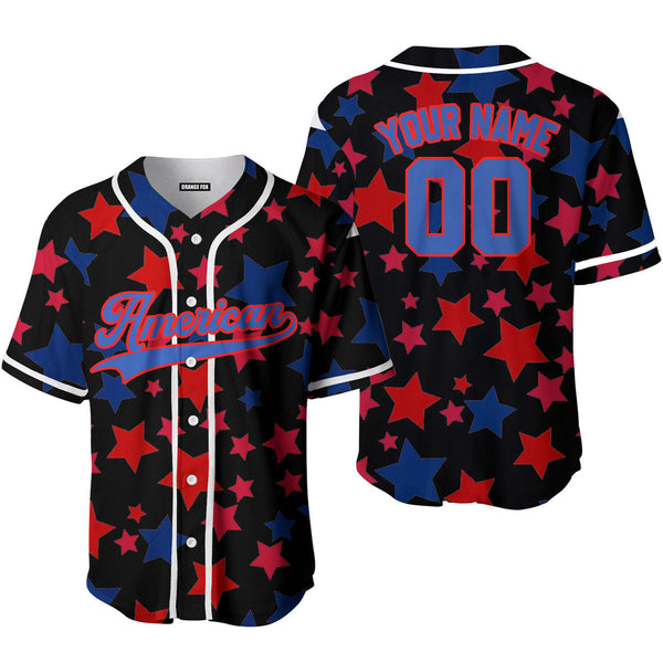 American Stars Black Blue Red Custom Name Baseball Jerseys For Men & Women