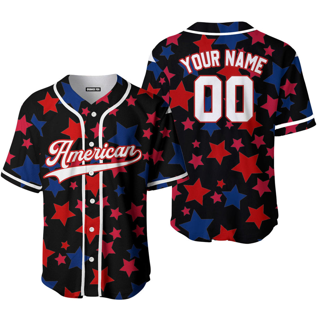 American Stars Black White Red Custom Name Baseball Jerseys For Men & Women