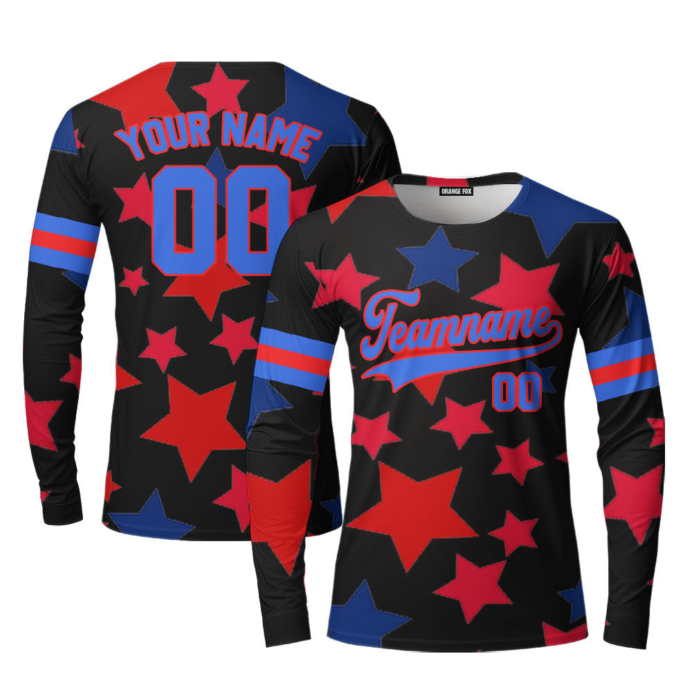 American Stars Blue Red Custom Long Sleeve T-Shirt For Men & Women