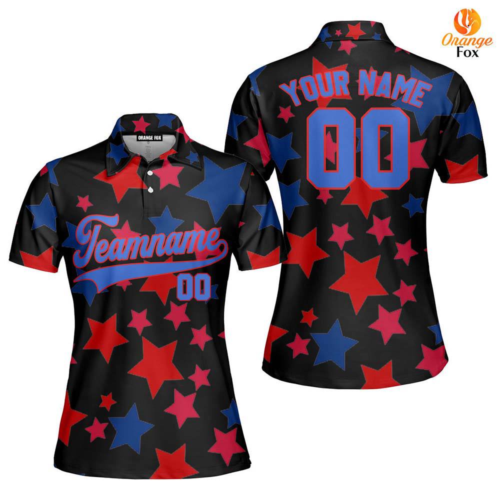 American Stars Blue Red Custom Polo Shirt For Women