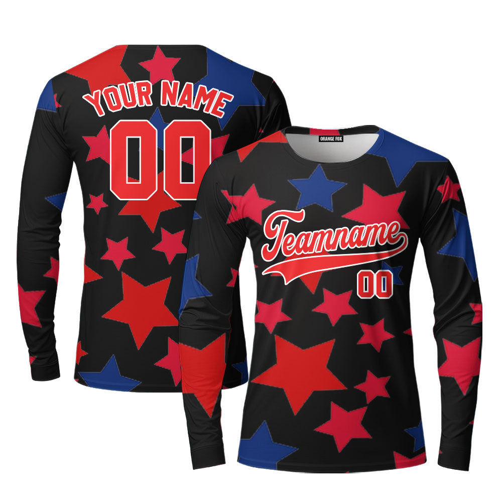 American Stars Red White Custom Long Sleeve T-Shirt For Men & Women