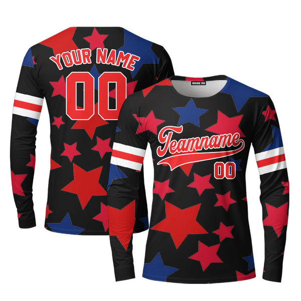 American Stars Red White Custom Long Sleeve T-Shirt For Men & Women