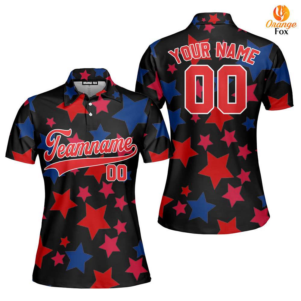 American Stars Red White Custom Polo Shirt For Women