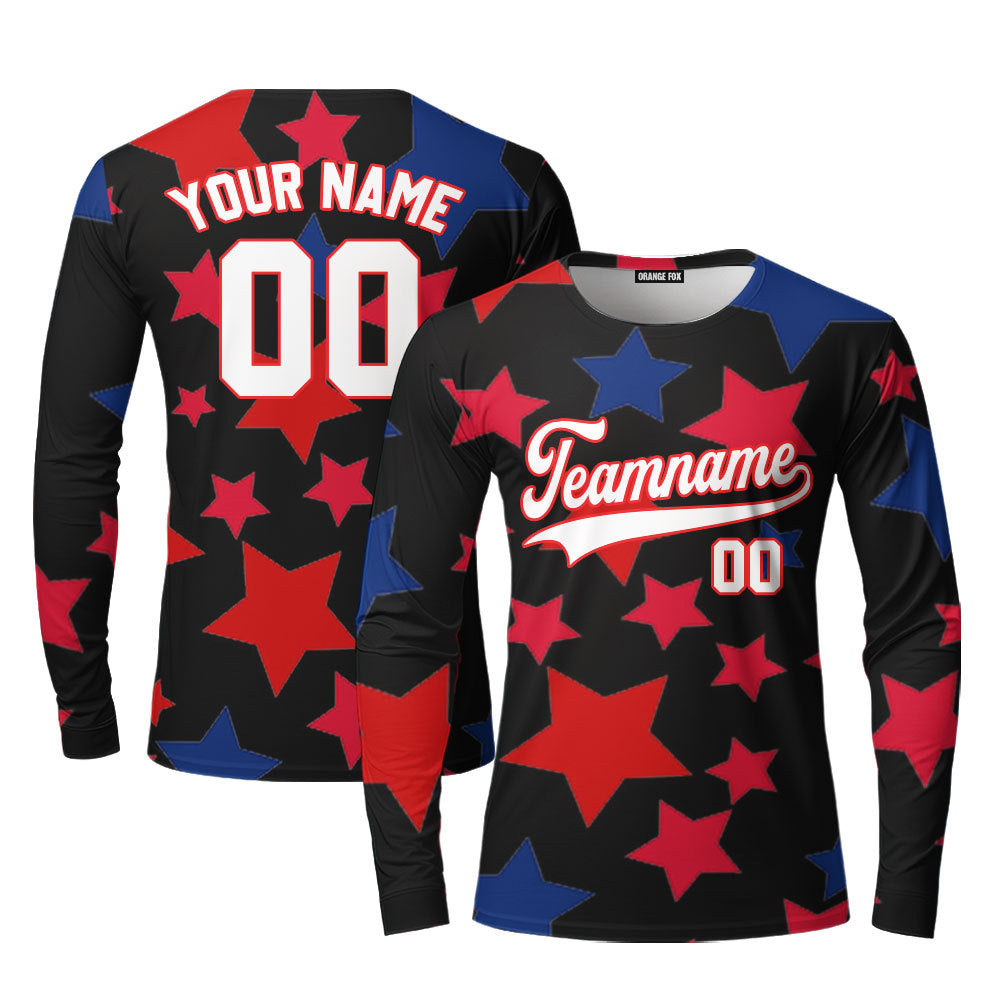 American Stars White Red Custom Long Sleeve T-Shirt For Men & Women