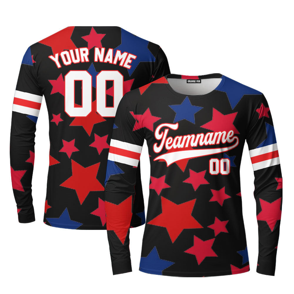 American Stars White Red Custom Long Sleeve T-Shirt For Men & Women