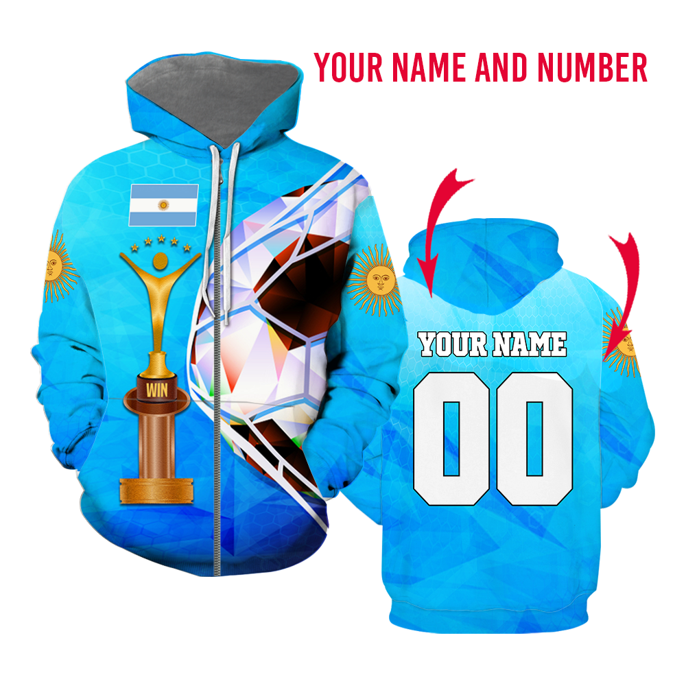 Argentina Football World Cup Custom Name Zip Up Hoodie For Men & Women