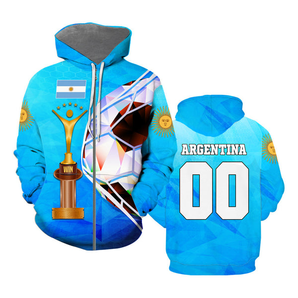 Argentina Football World Cup Zip Up Hoodie For Men & Women